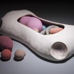 Manipulate - Manikin 4 x 17 x 9“ earthenware, underglaze, & glaze, premodern medical anatomies, ceramic organs, interactive ceramics, contemporary ceramics, ceramic sculpture